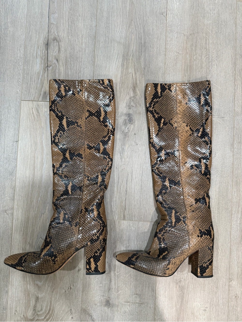 Paris Texas Brown Snake-Print Knee Boots